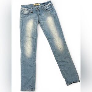 Classic Light Blue rhinestoned low rise  Straight Leg Jeans
